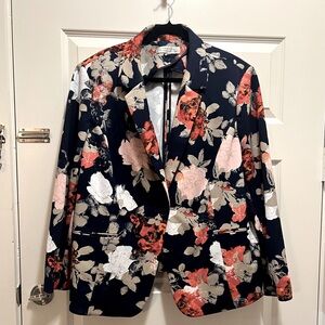 Floral Navy Blazer with Pink & Coral Accents - Women's Blazer